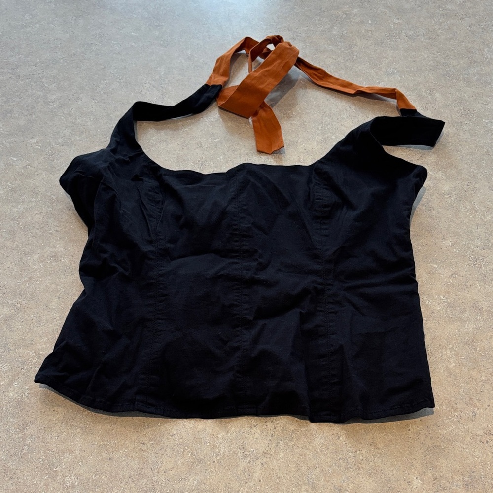 Free People Black Crop halter Top with Brown Straps